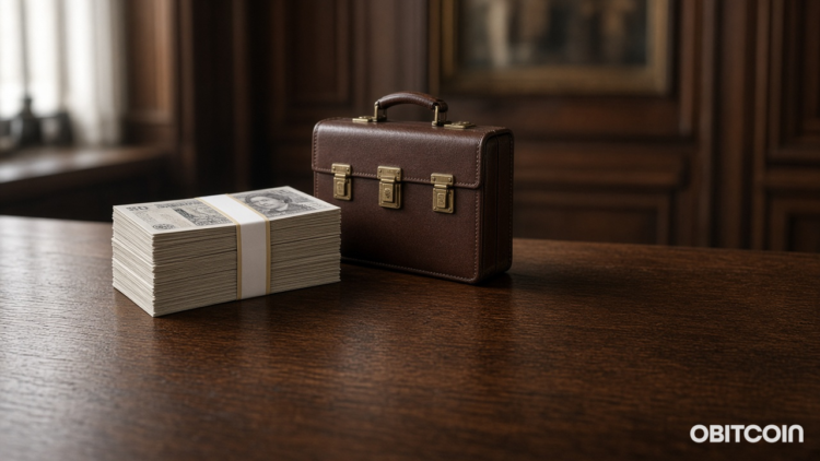 Maleta e libras em mesa - doações cripto Reform UK