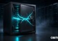Cofre de aço rachado com luz ciano em data center escuro, ilustrando o hack da Bitget
